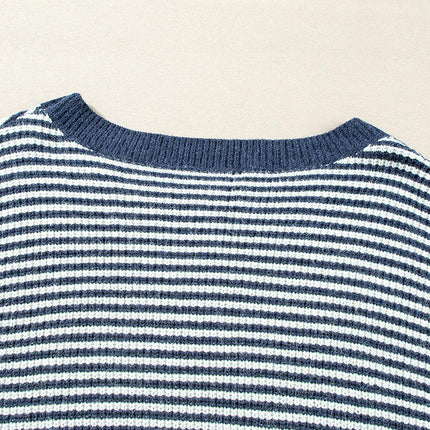 Women's Long-sleeved Striped Off-Shoulder Sweater With Vintage Loose Knitwear