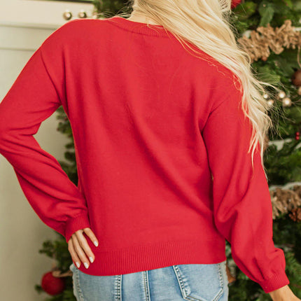 Round Neck Beaded Pullover Sweater Women Casual Drop Shoulder Long Sleeve Top