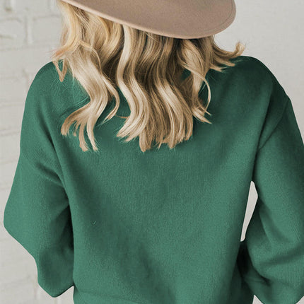 Round Neck Beaded Pullover Sweater Women Casual Drop Shoulder Long Sleeve Top