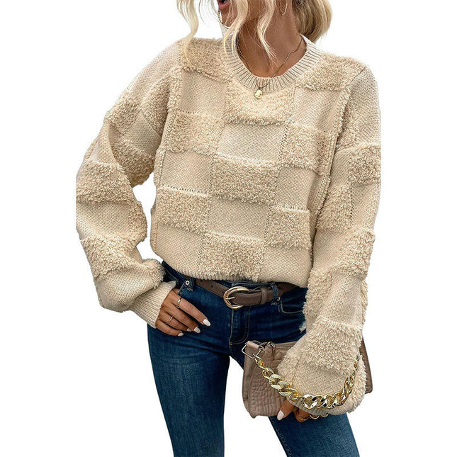Solid Color Lambswool Crewneck Sweater Women's Loose Casual Warm Pullover