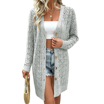 Hollow Button Knitted Cardigan Women's Loose Casual Long Cardigan Sweater