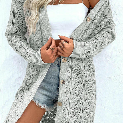 Hollow Button Knitted Cardigan Women's Loose Casual Long Cardigan Sweater
