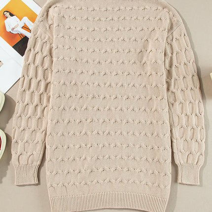 Women's Autumn Solid Color Knitted Cardigan Hollow Long Sleeves with Pockets