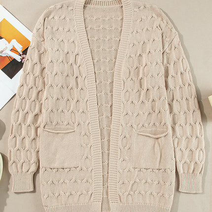 Women's Autumn Solid Color Knitted Cardigan Hollow Long Sleeves with Pockets