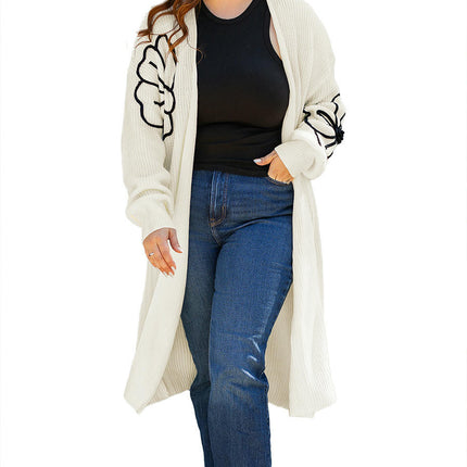Flower Embroidered Cardigan Sweater Women Lazy Style Mid-Length Knitted Cardigan