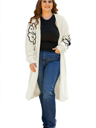 Flower Embroidered Cardigan Sweater Women Lazy Style Mid-Length Knitted Cardigan