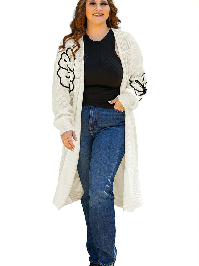 Flower Embroidered Cardigan Sweater Women Lazy Style Mid-Length Knitted Cardigan