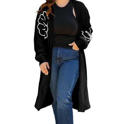 Flower Embroidered Cardigan Sweater Women Lazy Style Mid-Length Knitted Cardigan