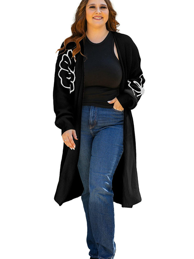 Flower Embroidered Cardigan Sweater Women Lazy Style Mid-Length Knitted Cardigan