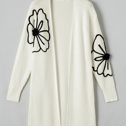 Flower Embroidered Cardigan Sweater Women Lazy Style Mid-Length Knitted Cardigan