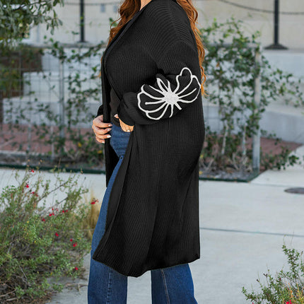 Flower Embroidered Cardigan Sweater Women Lazy Style Mid-Length Knitted Cardigan