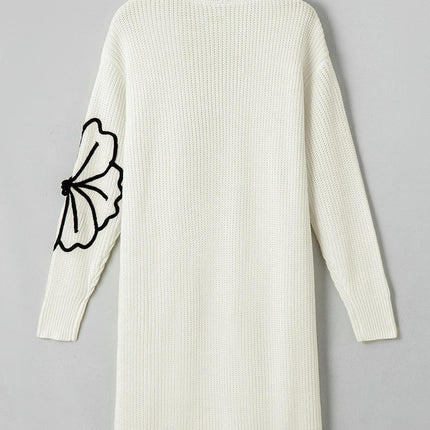 Flower Embroidered Cardigan Sweater Women Lazy Style Mid-Length Knitted Cardigan