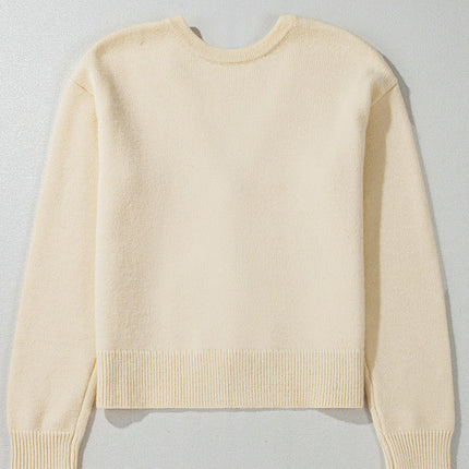 Solid Color Long-Sleeved Cardigan for Women Short Lazy Style Bow Tie Sweater