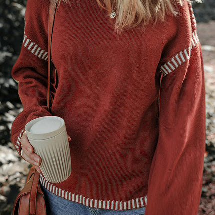 Women's Autumn Round Neck Knitted Top Fashion Casual Warm Sweater
