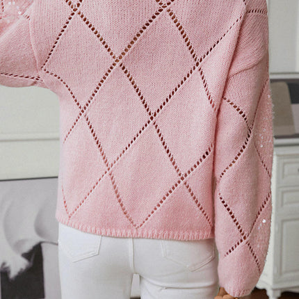 Women's Pullover Round Neck Sweater Fashion Sequined Stitching Long Sleeve Top