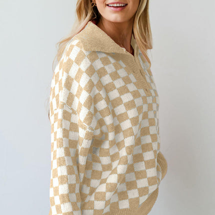 Women's Warm Colorblock Pullover Sweater Casual Fashion Plaid Printed Sweater