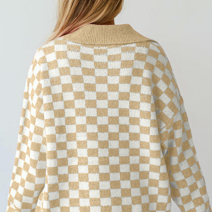 Women's Warm Colorblock Pullover Sweater Casual Fashion Plaid Printed Sweater