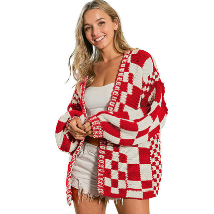 Women's Winter Colorblock Cardigan Sweater Casual Warm Long Sleeve Knit Sweater