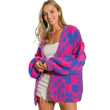 Women's Winter Colorblock Cardigan Sweater Casual Warm Long Sleeve Knit Sweater