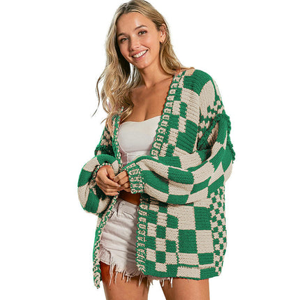 Women's Winter Colorblock Cardigan Sweater Casual Warm Long Sleeve Knit Sweater