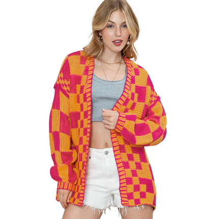 Women's Winter Colorblock Cardigan Sweater Casual Warm Long Sleeve Knit Sweater