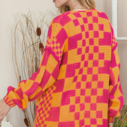 Women's Winter Colorblock Cardigan Sweater Casual Warm Long Sleeve Knit Sweater
