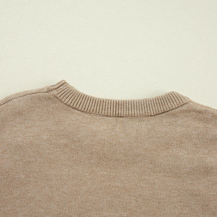 Fashion Beaded Drop Shoulder Round Neck Sweater Women Long Sleeve Pullover Top
