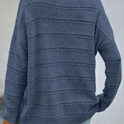 Women's Solid Color Hollow Drop Shoulder Sweater Casual Loose Pullover Sweater