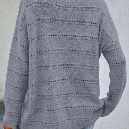 Women's Solid Color Hollow Drop Shoulder Sweater Casual Loose Pullover Sweater