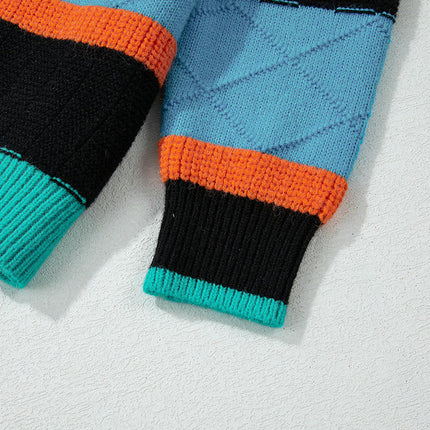 Women's Rainbow Colorblock Textured Sweater Long Sleeve Crewneck Cardigan