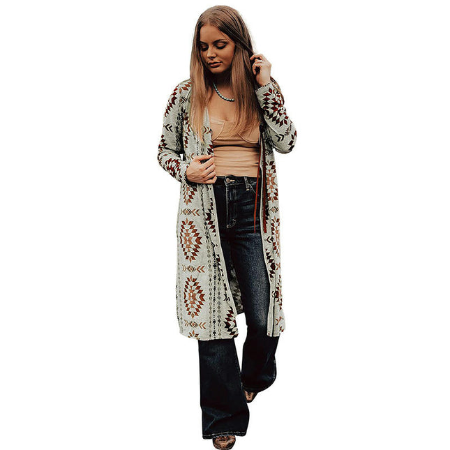 Geometric Print Knitted Cardigan Women's Fashion Retro Long Sleeve Top