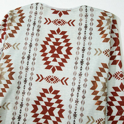 Geometric Print Knitted Cardigan Women's Fashion Retro Long Sleeve Top