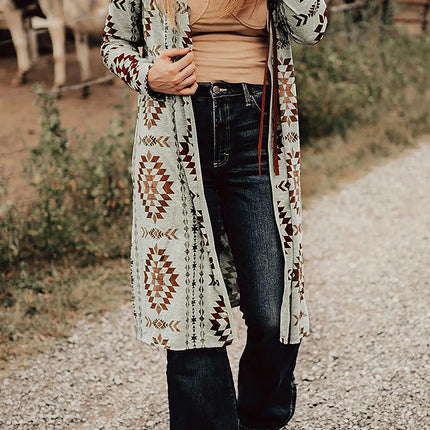 Geometric Print Knitted Cardigan Women's Fashion Retro Long Sleeve Top