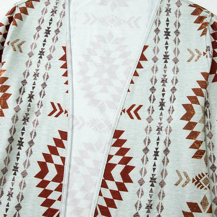 Geometric Print Knitted Cardigan Women's Fashion Retro Long Sleeve Top
