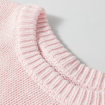 Floral Embroidery Knitted Pullover Women's Long Sleeve Warm Round Neck Sweater