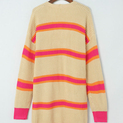 Striped Cardigan Sweater Women's Long Casual Loose Warm Knitted Cardigan