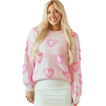 Women Cute Print Crewneck Long Sleeve Love Sweaters Knit Pullover Tops