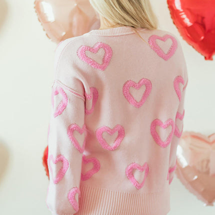 Women Cute Print Crewneck Long Sleeve Love Sweaters Knit Pullover Tops