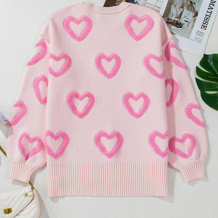 Women Cute Print Crewneck Long Sleeve Love Sweaters Knit Pullover Tops