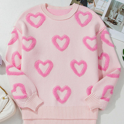 Women Cute Print Crewneck Long Sleeve Love Sweaters Knit Pullover Tops