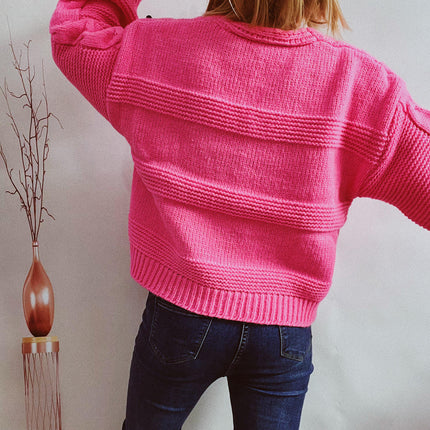 Casual Loose Strawberry Embroidery Button Knitted Sweater Jacket Cardigan Women