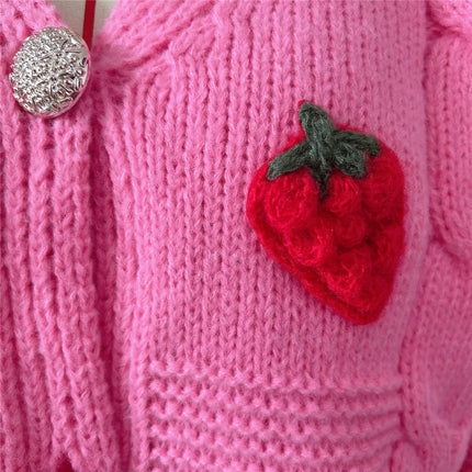 Casual Loose Strawberry Embroidery Button Knitted Sweater Jacket Cardigan Women