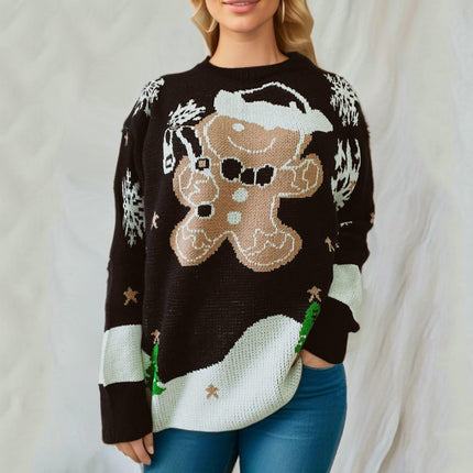 Christmas Cute Snowman Pattern Round Neck Long Sleeve Knitted Pullover Sweater