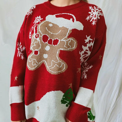 Christmas Cute Snowman Pattern Round Neck Long Sleeve Knitted Pullover Sweater