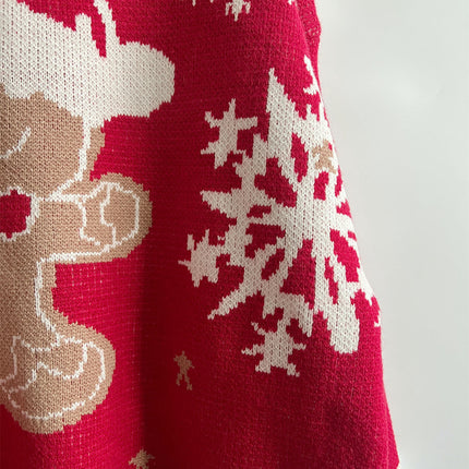 Christmas Cute Snowman Pattern Round Neck Long Sleeve Knitted Pullover Sweater
