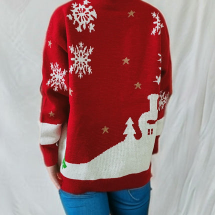 Christmas Cute Snowman Pattern Round Neck Long Sleeve Knitted Pullover Sweater