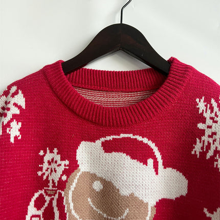 Christmas Cute Snowman Pattern Round Neck Long Sleeve Knitted Pullover Sweater