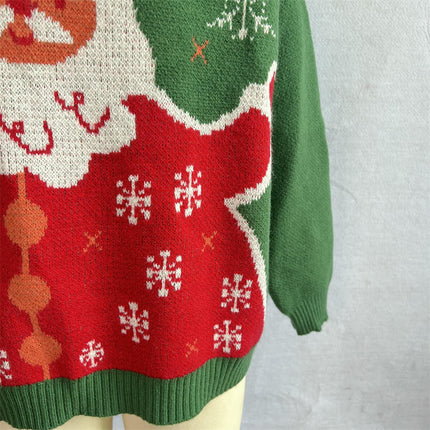 Santa Claus Jacquard Knitted Sweater Cute Pullover New Year Holiday Sweater Women