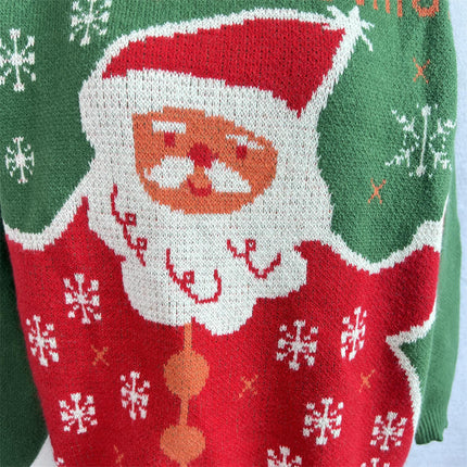 Santa Claus Jacquard Knitted Sweater Cute Pullover New Year Holiday Sweater Women