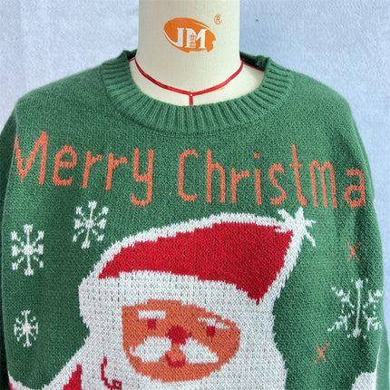Santa Claus Jacquard Knitted Sweater Cute Pullover New Year Holiday Sweater Women